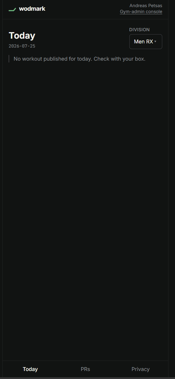 Shokunin's athlete app, showing today's workout